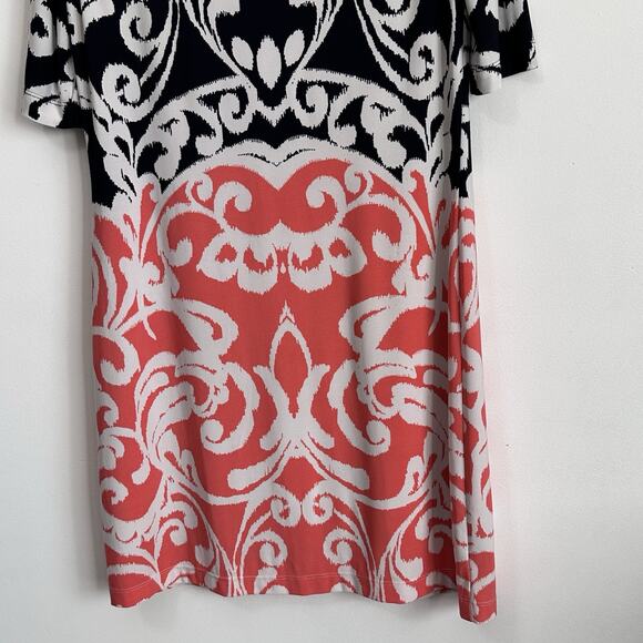 Eliza J Sheath Dress 8 Black White Orange Short Sleeve Stretch Lined Party Work - Picture 10 of 12